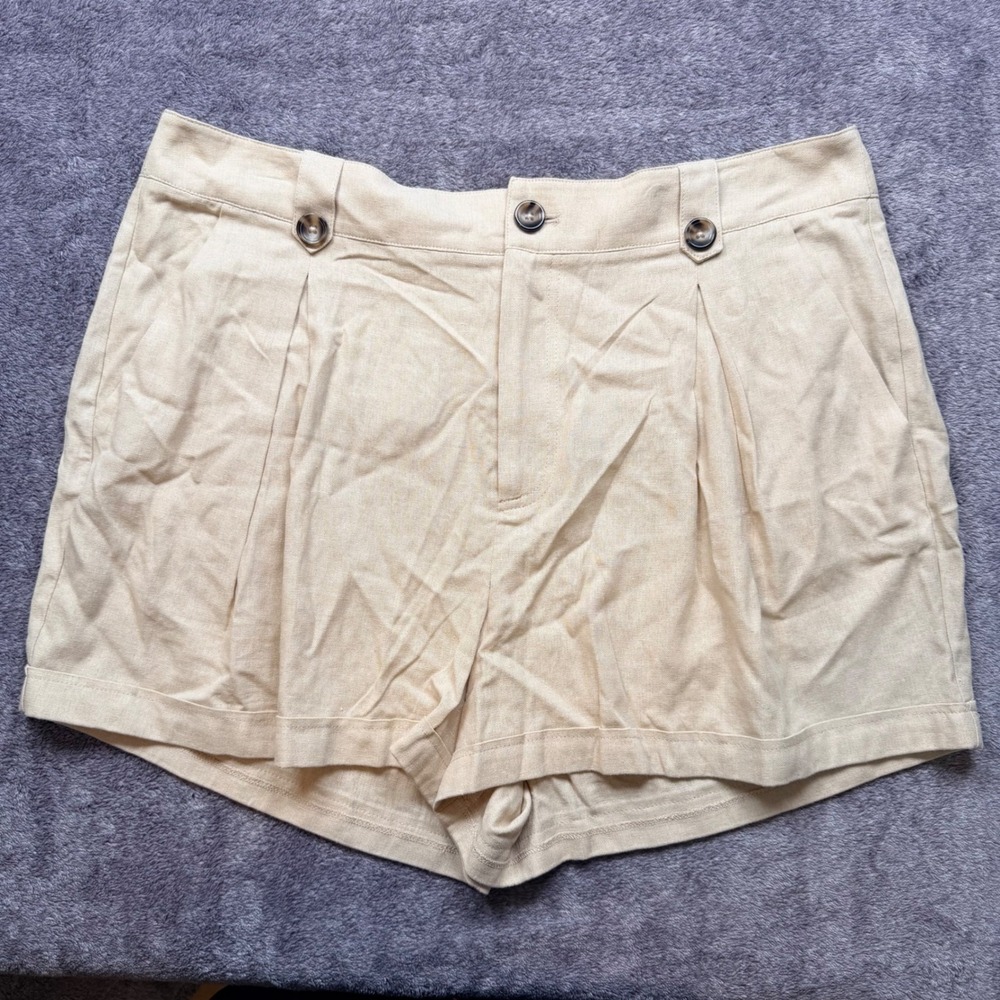BCBGeneration Beige Linen Blend Pleated High Rise Shorts XL Beachy Coastal